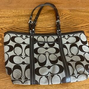 Coach signature C black and gray zip bag purse